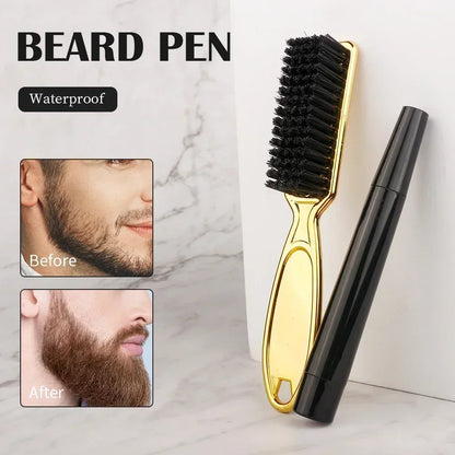Beard Pen Filler Set Barber Styling Pencil with Brush Natural Finish Cover Facial Hair Patches Tool for Men Cosmetic Styling